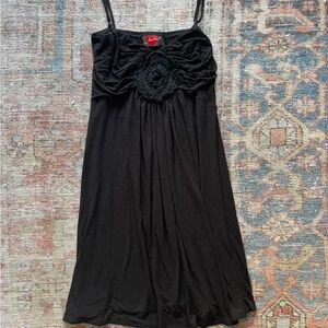Black Babydoll Dress with Floral Detail